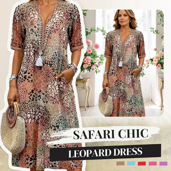 ?️?Jasna sukienka średniej długości z nadrukiem w panterkę