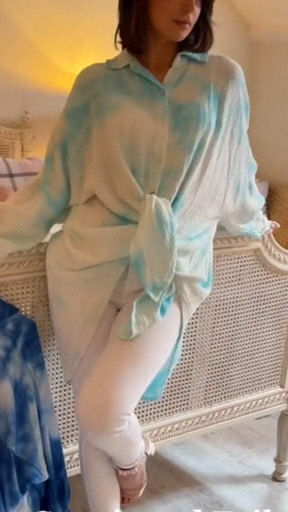 Koszula tie-dye z cekinami i motywem złego oka