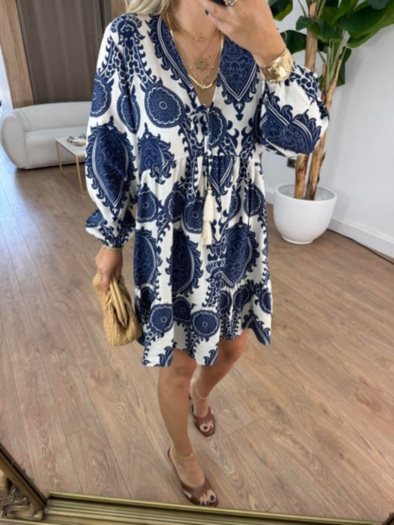 Printed V-neck ethnic pattern dress