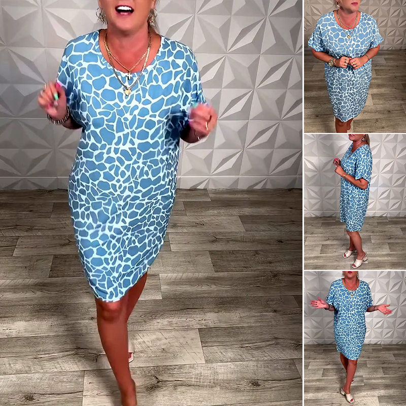 Sukienka z okrągłym dekoltem i krótkim rękawem, wygodna i luźna