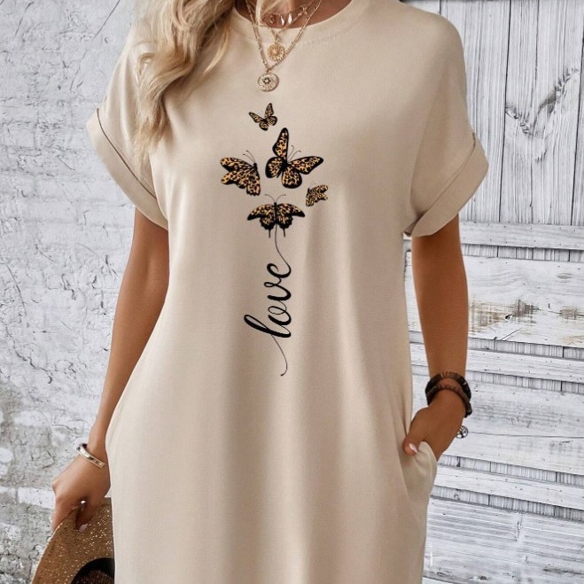 Sukienka T-shirt z monogramem i rękawami w kształcie skrzydeł nietoperza