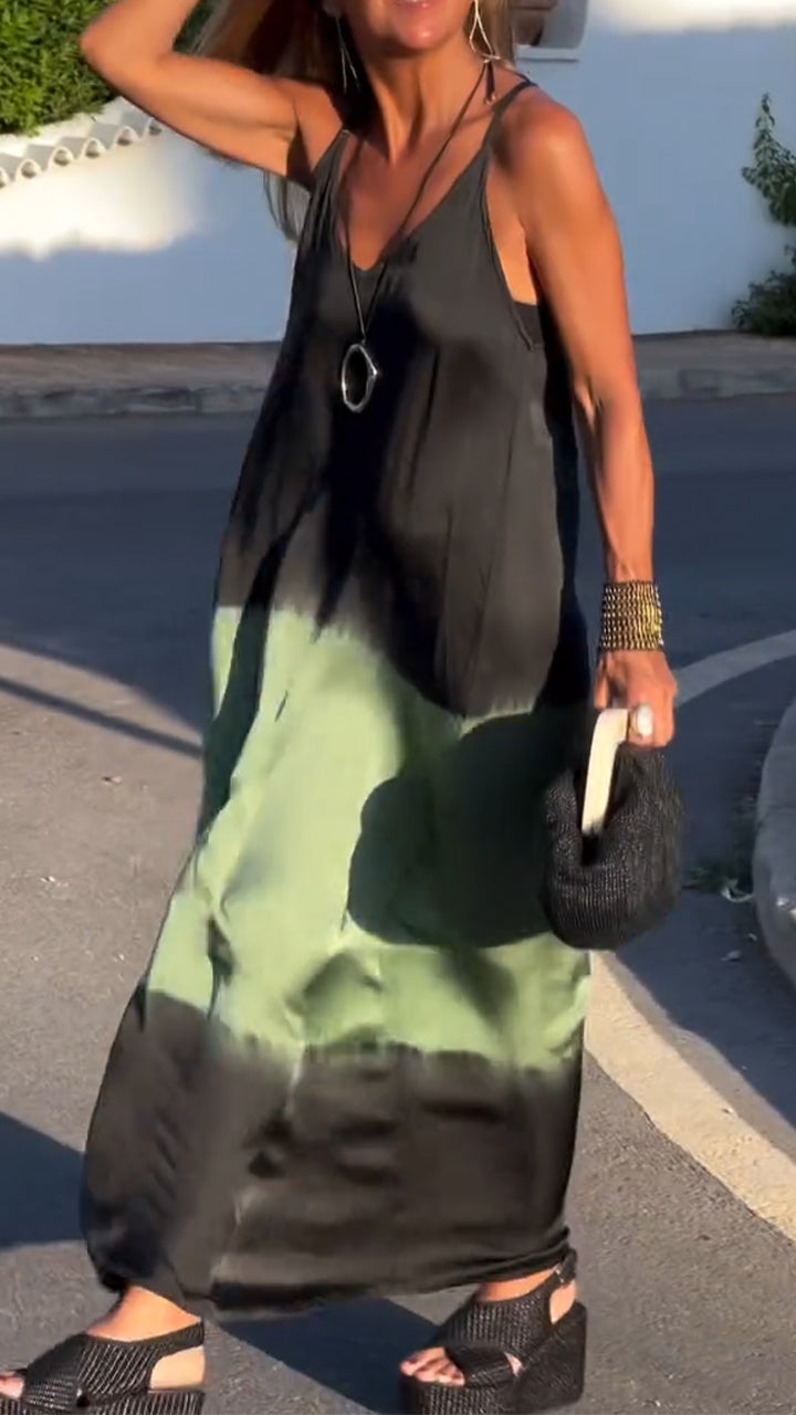 Damska luźna sukienka na co dzień z kontrastowymi szelkami