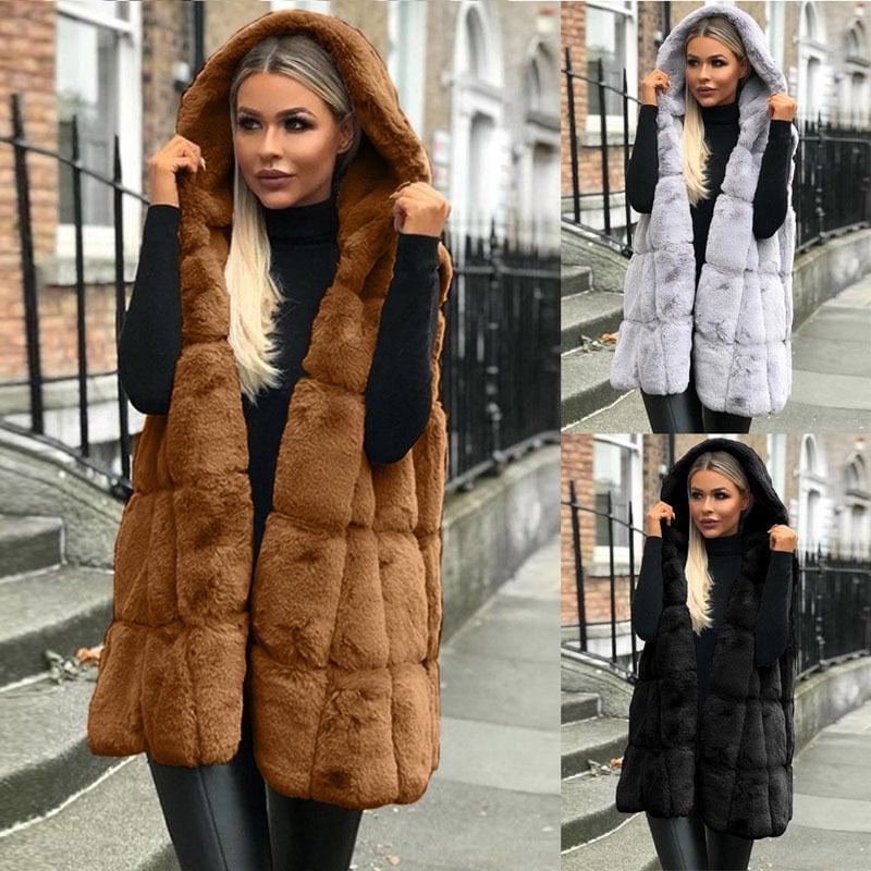 Kurtka z kapturem Faux Fur Ladies Vest Cardigan