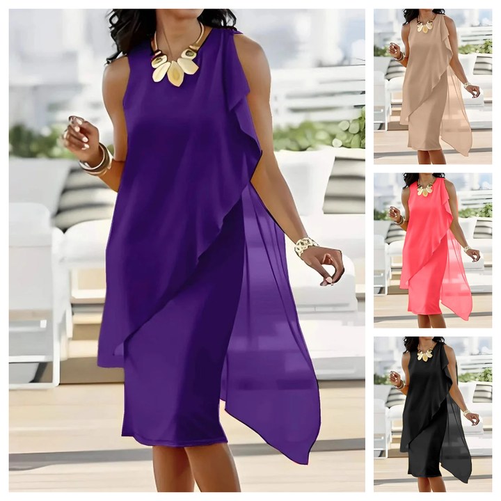 Elegancka damska sukienka w jednolitym kolorze z łączeniem