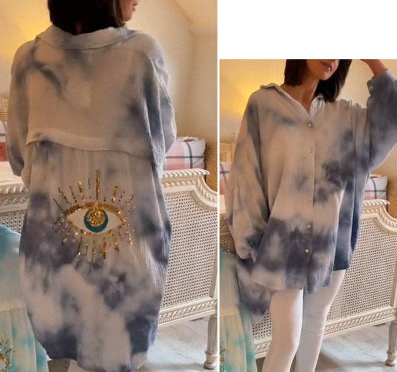Koszula tie-dye z cekinami i motywem złego oka