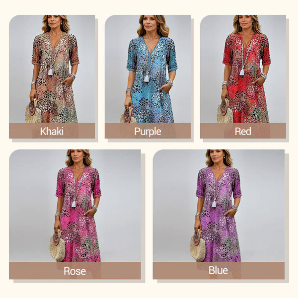 ?️?Jasna sukienka średniej długości z nadrukiem w panterkę