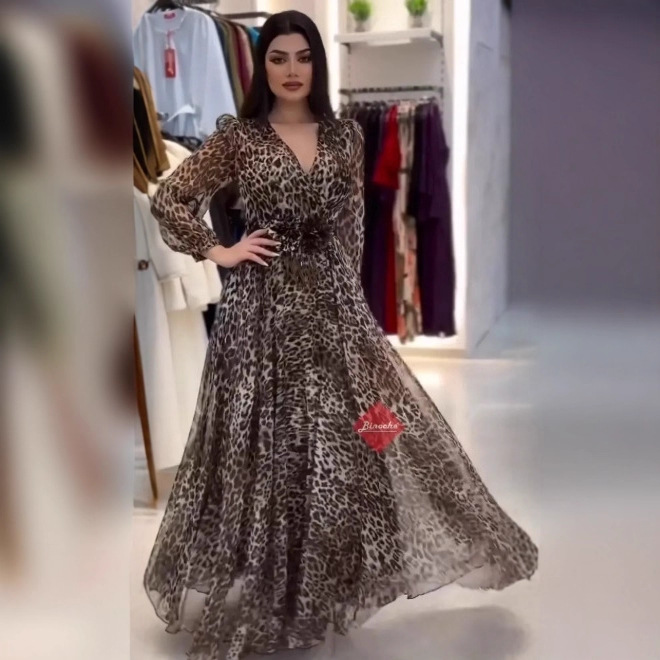 Elegant women's V-neck leopard print dress
