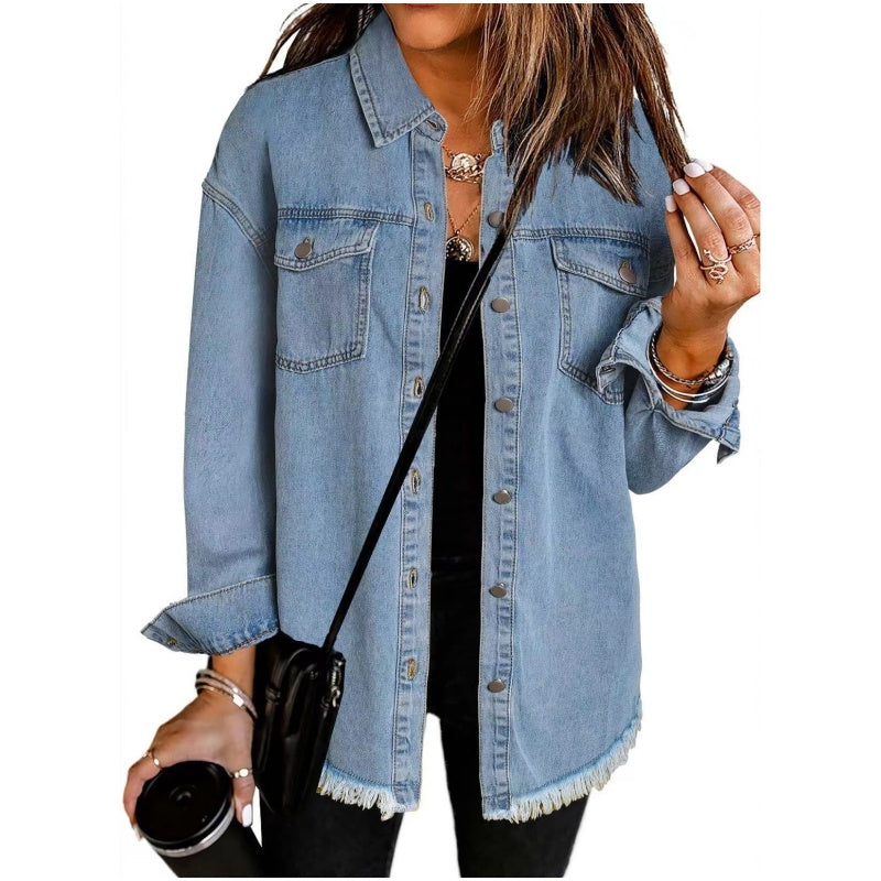 Women's Raw Edge Ripped Denim Jacket
