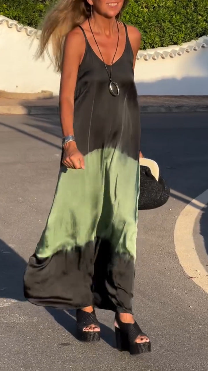 Damska luźna sukienka na co dzień z kontrastowymi szelkami