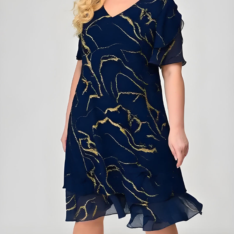 ?Kobiety z krótkim rękawem Kaskadowa sukienka z szyfonu z nadrukiem