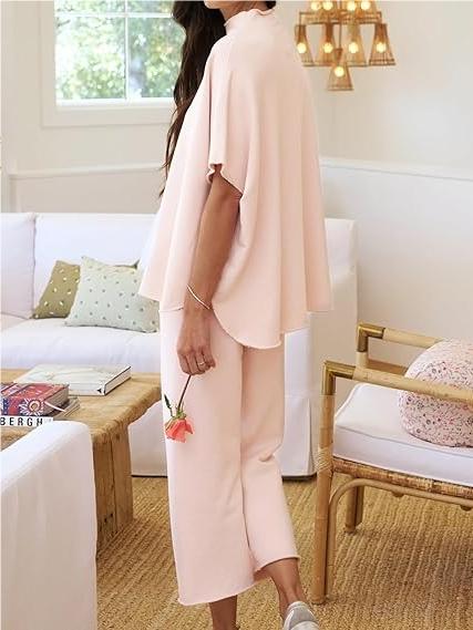 New women from the sleeves Batwing 3/4 Capelet wide leg pants ✨