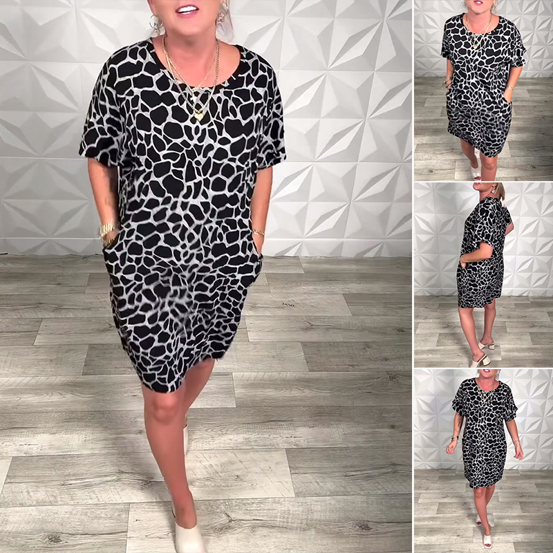 Sukienka z okrągłym dekoltem i krótkim rękawem, wygodna i luźna