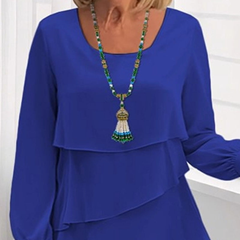 Sukienka damska z długim rękawem i falbankami, wielowarstwowa