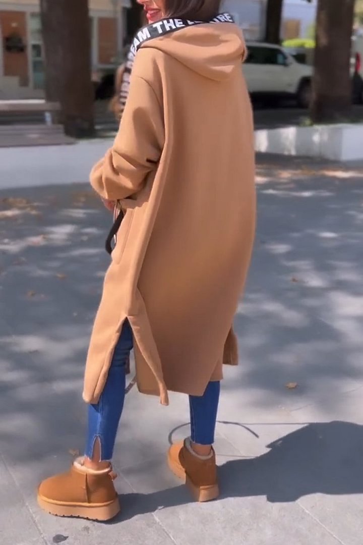 ?Damski długi płaszcz z kapturem