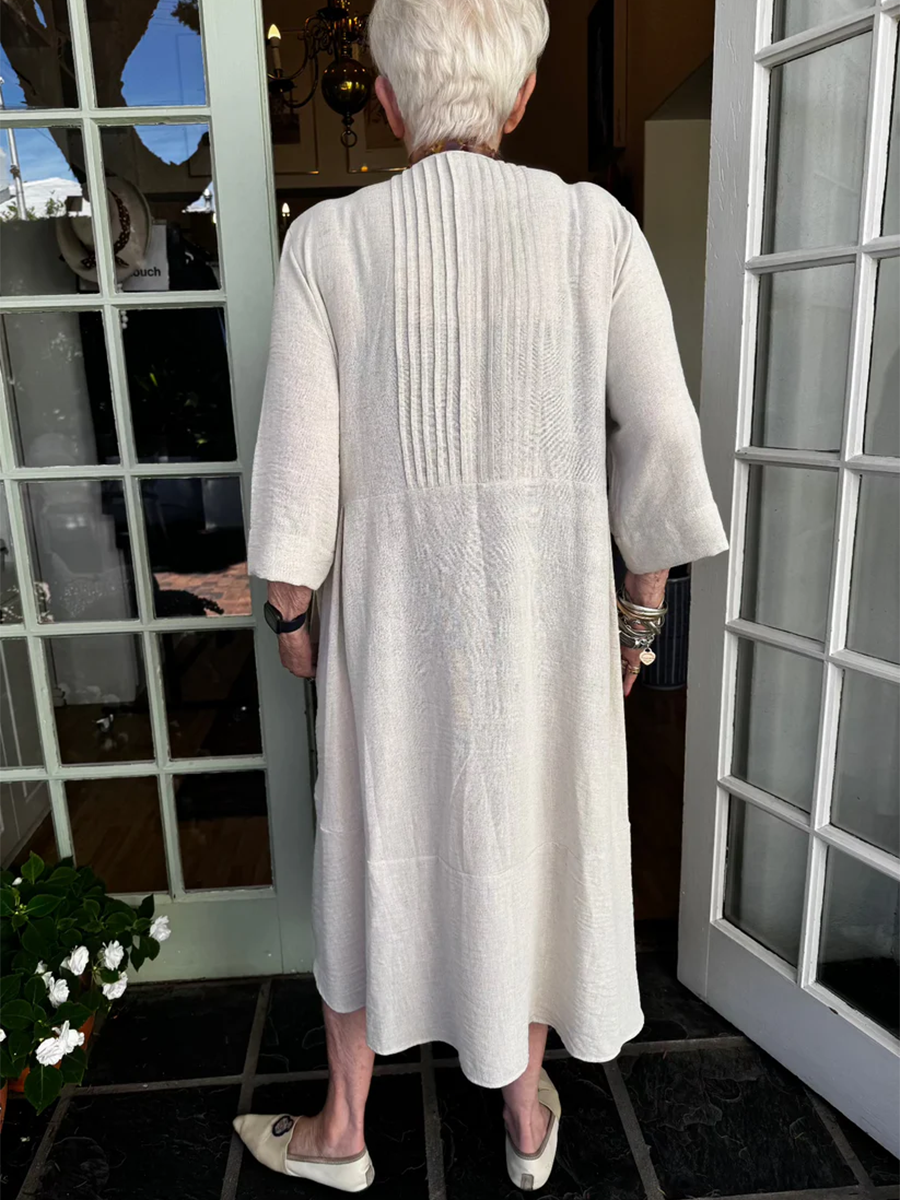 Accordion Pleated Irregular Hem Linen Dress