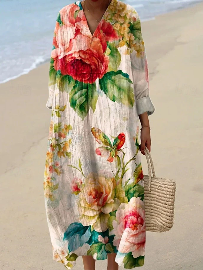 Lekka sukienka midi damska z dekoltem w serek