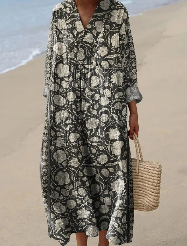 Lekka sukienka midi damska z dekoltem w serek