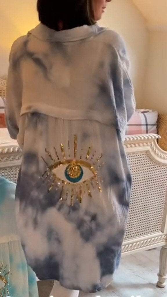 Koszula tie-dye z cekinami i motywem złego oka