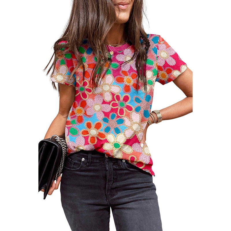 Women's Casual Polka Dot Leopard Floral Print Top